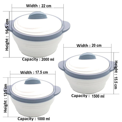 Nayasa Cornello Insulated Stainless Steel Casserole Set of 3 (1000ml, 1500ml,2000ml) – White