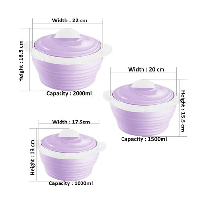 Nayasa Cornello Insulated Stainless Steel Casserole Set of 3 (1000ml, 1500ml,2000ml) – Purple