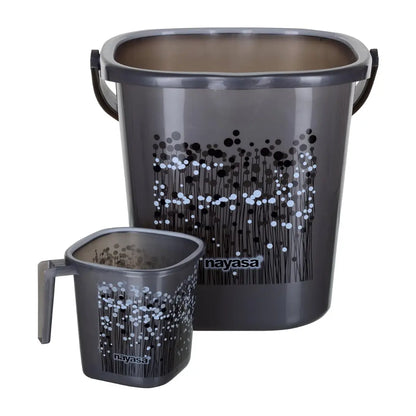 NAYASA Square Funk Plastic Bucket And Mug Set For Bathroom (25 Liter)