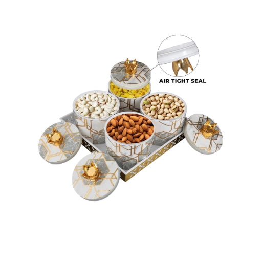 Elegant White Gold Dry Fruit 4 Container Set - Perfect for Special Occasions and Festivals