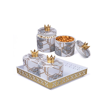 Elegant White Gold Dry Fruit 4 Container Set - Perfect for Special Occasions and Festivals