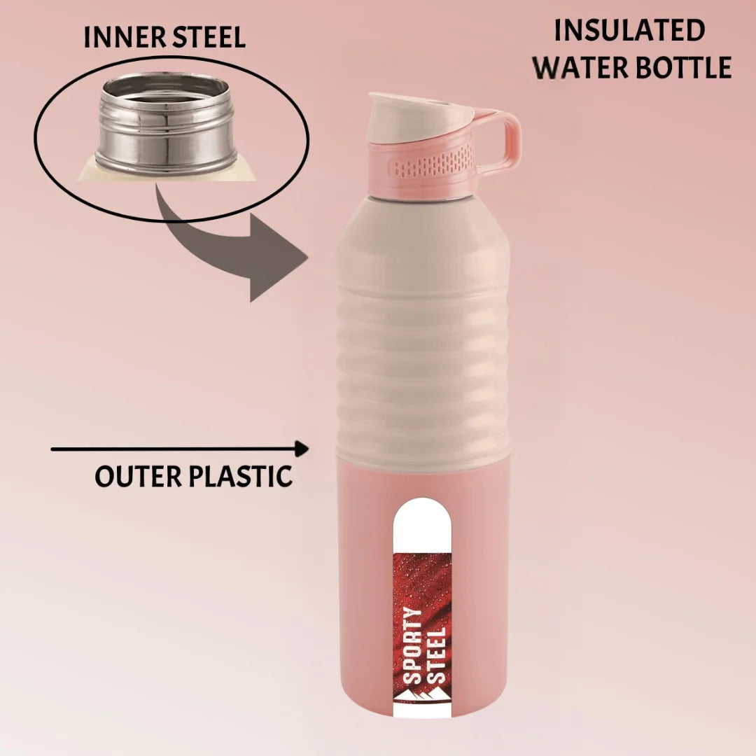 Liza Pink Sporty Insulated Steel Bottle for Office, Home, School | Leak Proof | Wide Mouth 800ml