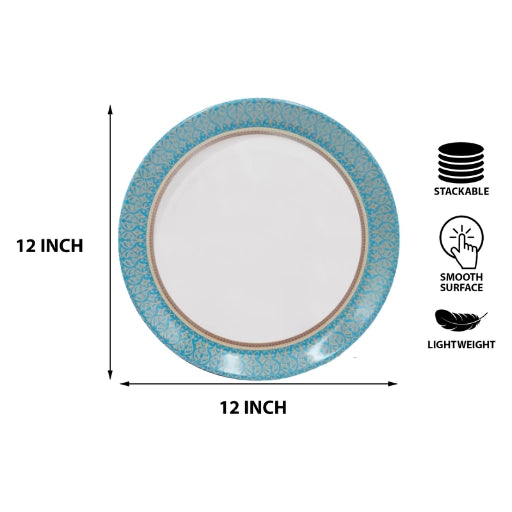 Royal Blue Melamine Round Dinner Plates (12 Inch, Set of 6)