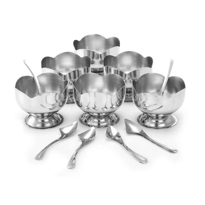 GALOOF Set of 6 Stainless Steel Modern Ice-Cream Cup Set with Spoon