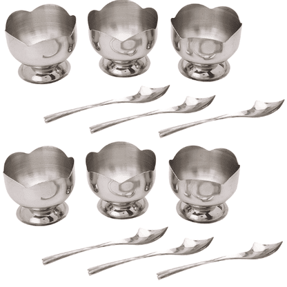 GALOOF Set of 6 Stainless Steel Modern Ice-Cream Cup Set with Spoon