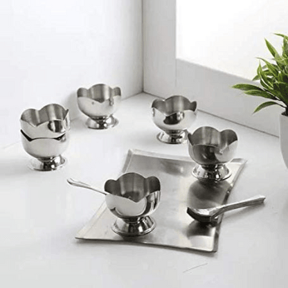 GALOOF Set of 6 Stainless Steel Modern Ice-Cream Cup Set with Spoon