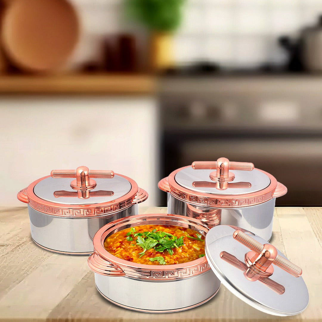 RISHABH 3-Piece Insulated Casserole Set in Rose Gold - Sizes: 1500ml, 2000ml, 2500ml