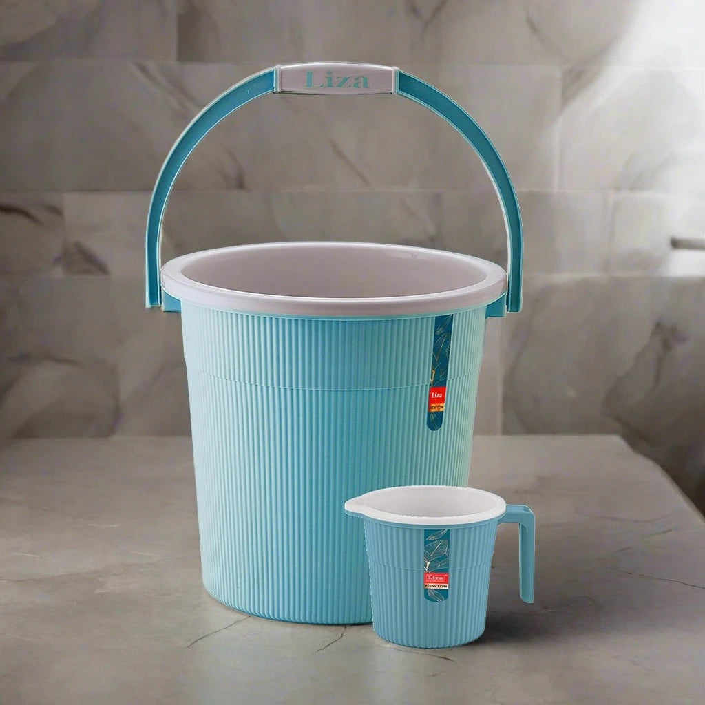 Liza Blue Plastic Bucket (20L) & Mug (1L) Set of 2