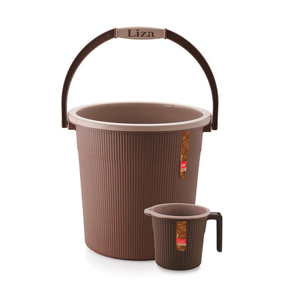 Liza Brown Plastic Bucket (20L) & Mug (1L) Set of 2