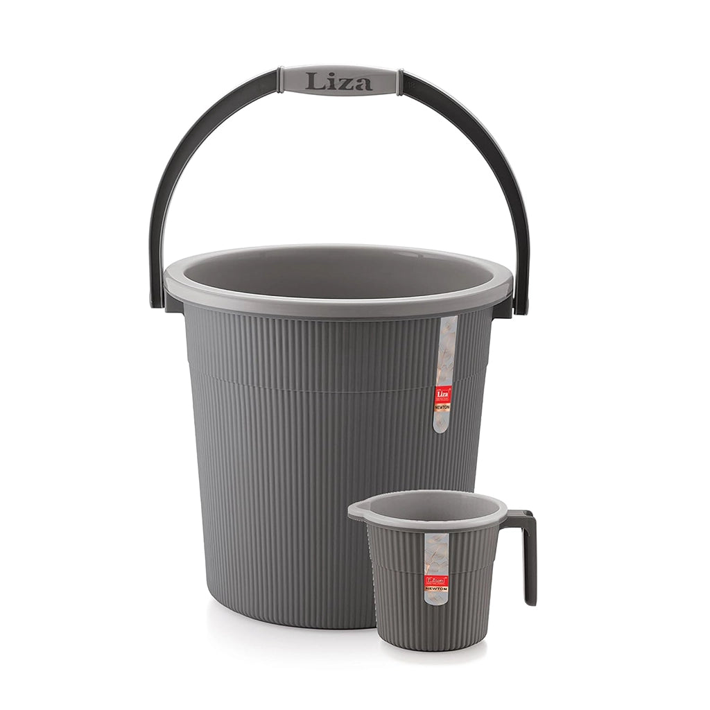 Liza Grey Plastic Bucket (20L) & Mug (1L) Set of 2