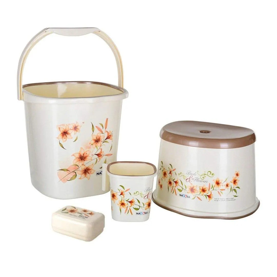 NAYASA Dlx Bucket(25L),Mug,Soap case & Stool Set - 4 Piece for Bathroom