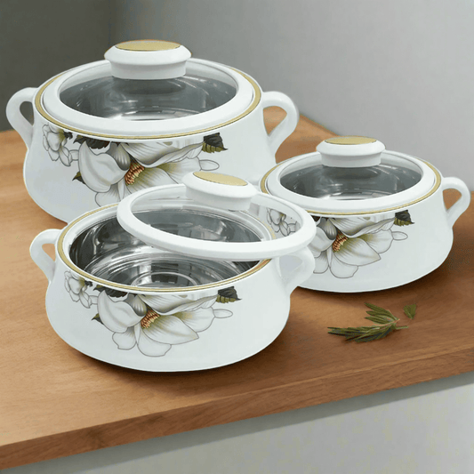 Nayasa Lorenzo Casserole Set With Glass Lid (1000ml,1500ml,2000ml)