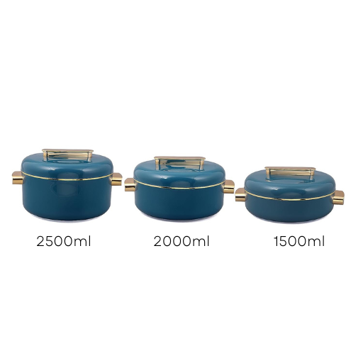 RISHABH Insulated Serving Premium Casserole Set with Lid (1500, 2000, 2500 ml) (Teal Blue)