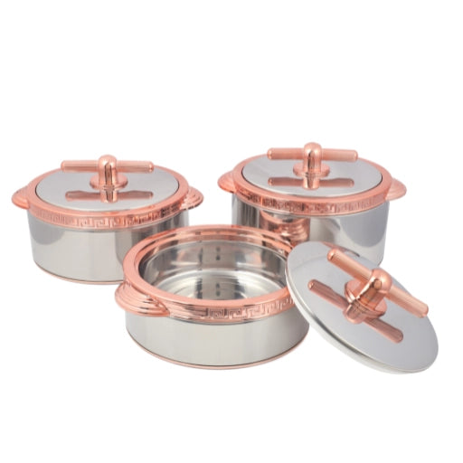 RISHABH 3-Piece Insulated Casserole Set in Rose Gold - Sizes: 1500ml, 2000ml, 2500ml