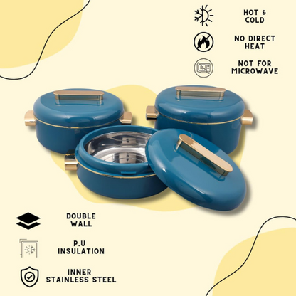 RISHABH Insulated Serving Premium Casserole Set with Lid (1500, 2000, 2500 ml) (Teal Blue)