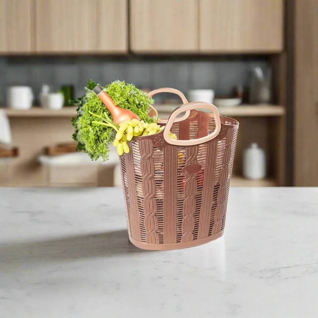 WASHABLE BROWN GROCERY BAG WITH PATTERN AND SPACIOUS INTERIOR