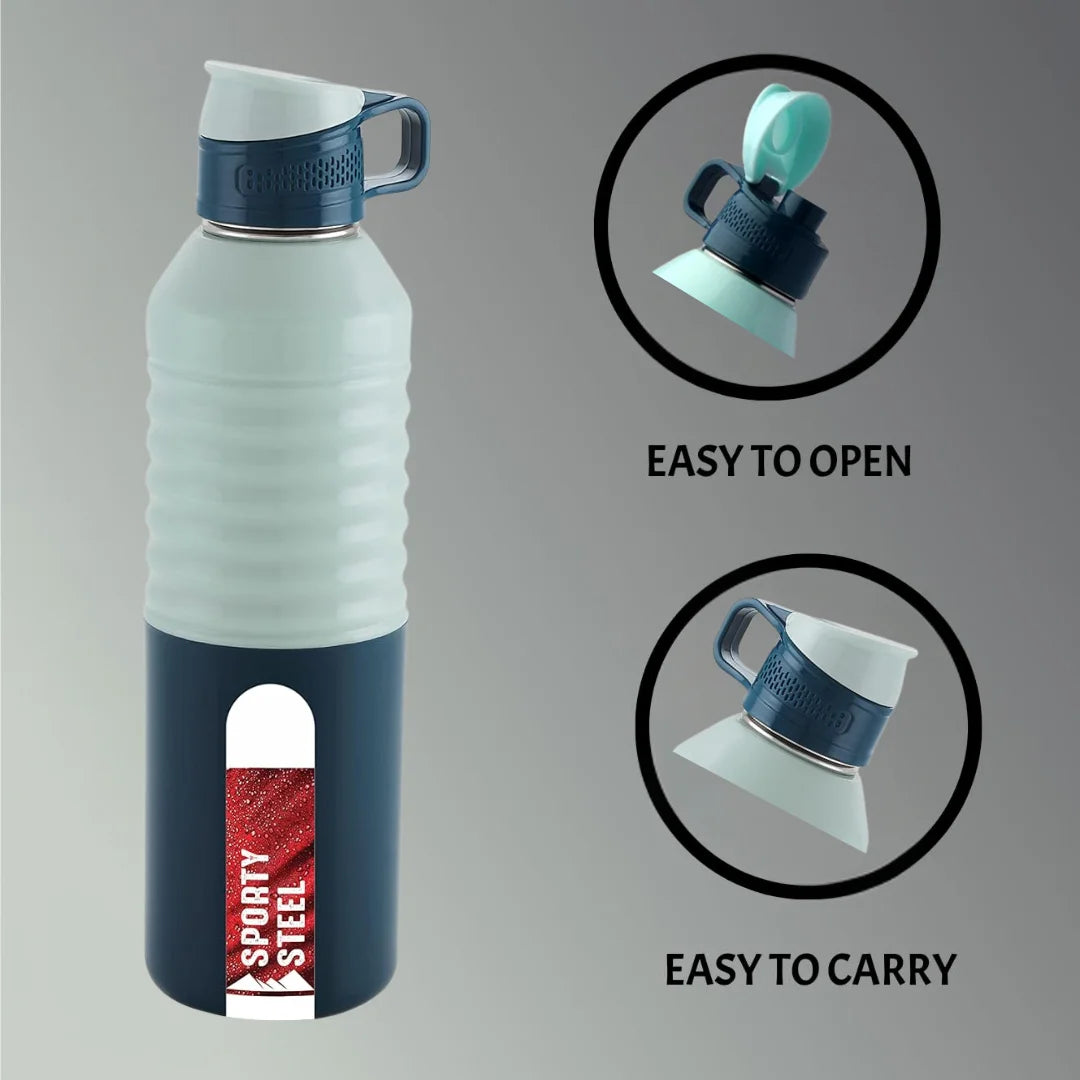 Liza Blue Sporty Insulated Steel Bottle for Office, Home, School | Leak Proof | Wide Mouth 600ml