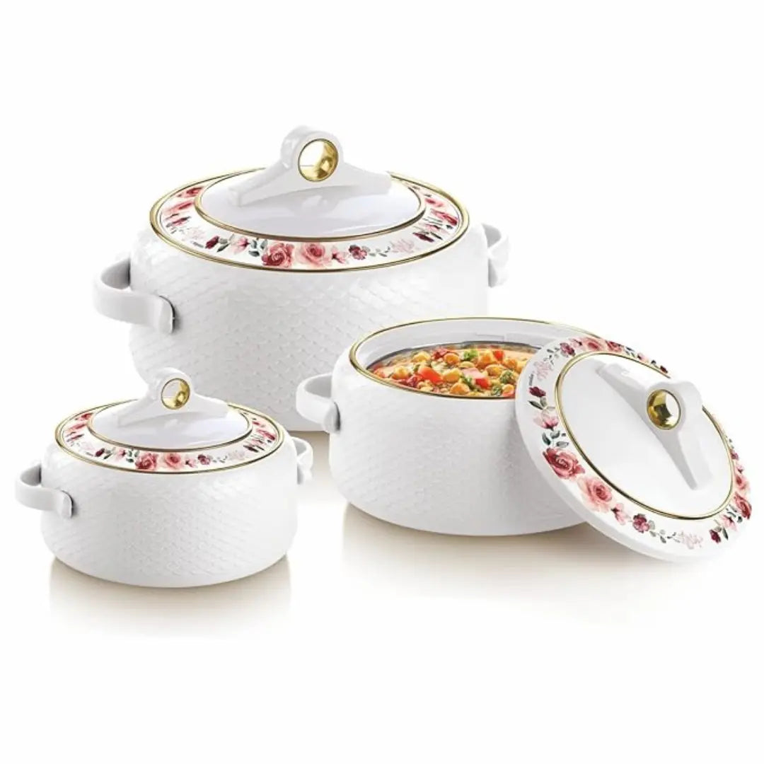 NAYASA Coral Casserole Set White 1000ml, 1500ml, 2000ml (Set of 3)