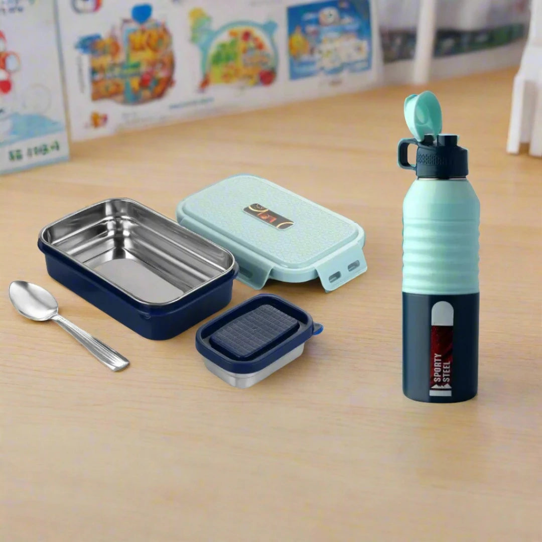 STEEL TIFFIN BOX AND BOTTLE FOR KIDS