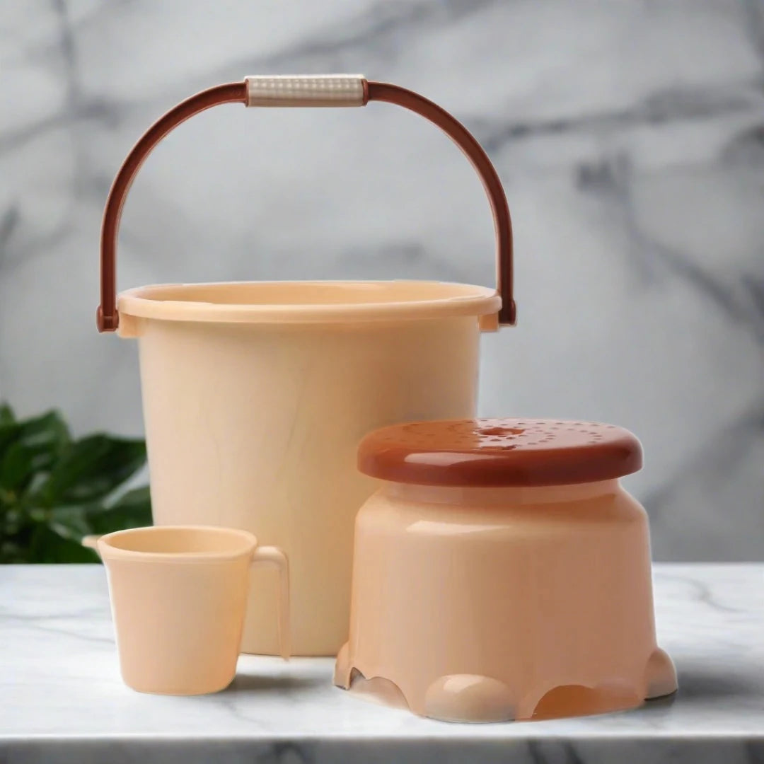 SAAJ multipurpose set: bucket, mug, and stool for bathroom and kitchen 