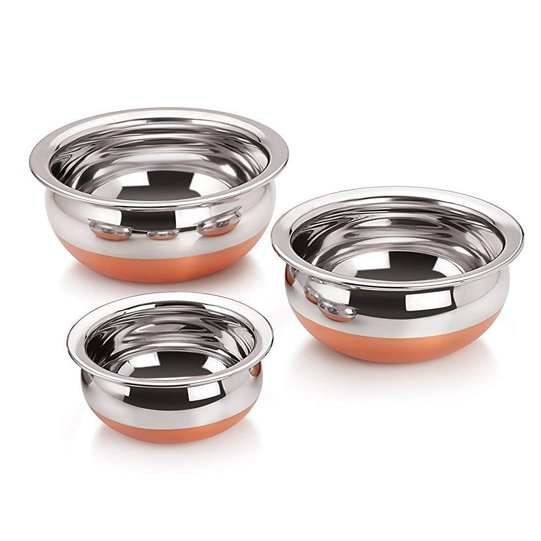 GALOOF Copper Bottom Stainless Steel 3 Piece Handi With Lid / Cookware And Serving Bowl GALOOF