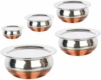 GALOOF Copper Bottom Stainless Steel 5 Piece Handi With Lid / Cookware And Serving Bowl GALOOF