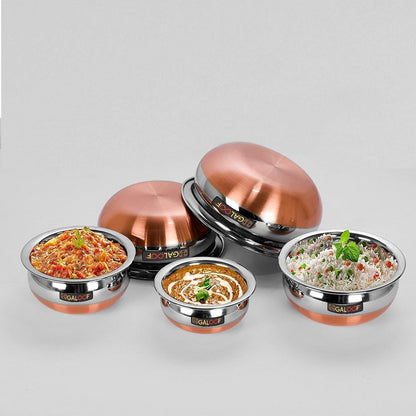 GALOOF Copper Bottom Stainless Steel 5 Piece Handi With Lid / Cookware And Serving Bowl GALOOF