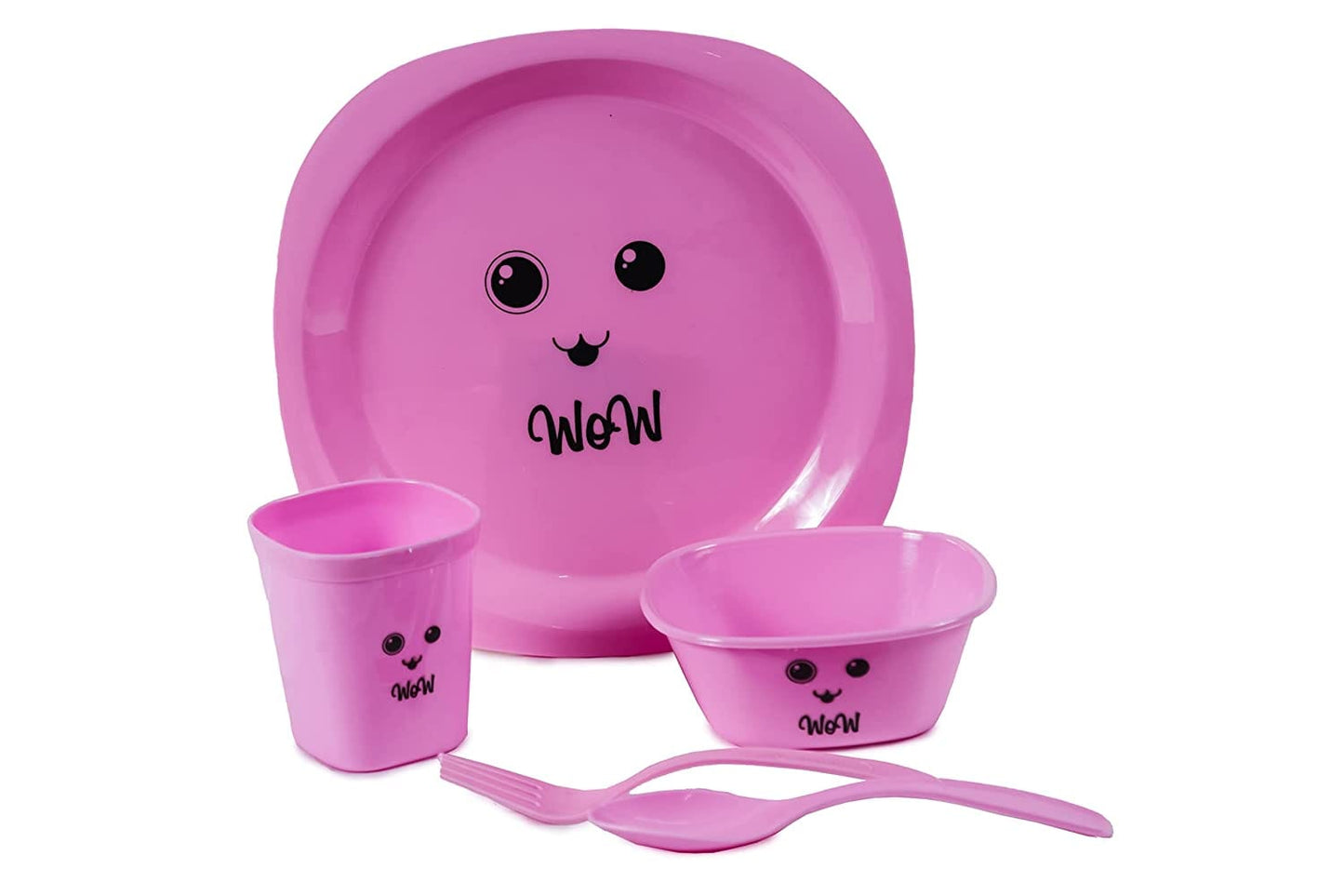 VEER 5 Pc Plastic Dinner Set for Kids | Small Size Smiley Printed Dinnerware Plate for Kids Birthday Party VEER