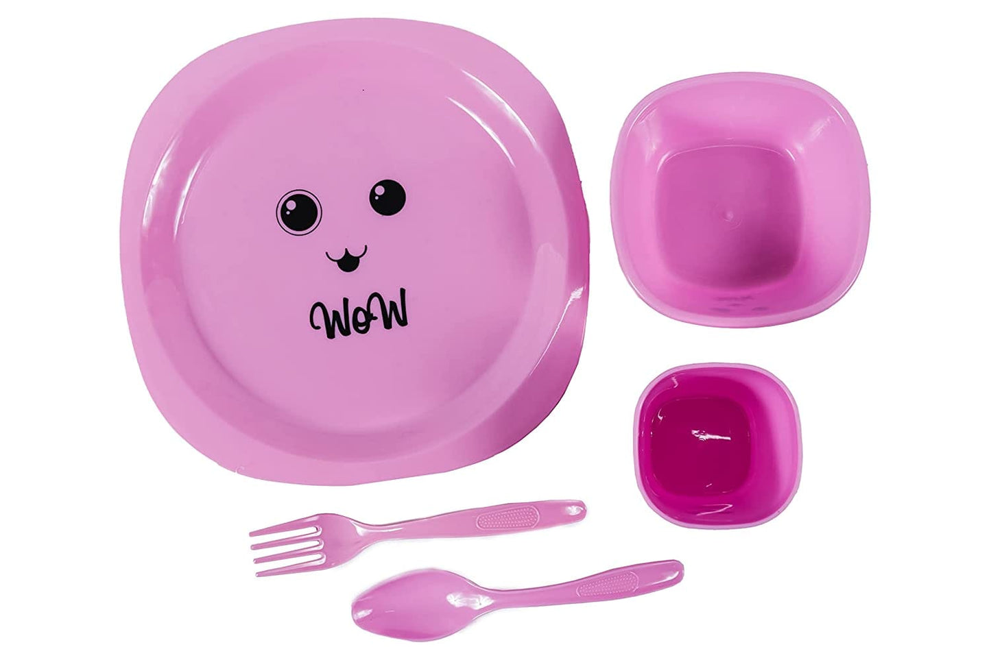 VEER 5 Pc Plastic Dinner Set for Kids | Small Size Smiley Printed Dinnerware Plate for Kids Birthday Party VEER